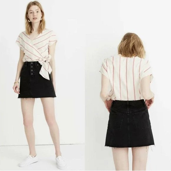 Madewell Dresses & Skirts - Madewell High Waist Button Front Rigid Denim A-Line Skirt Black Lunar | 28